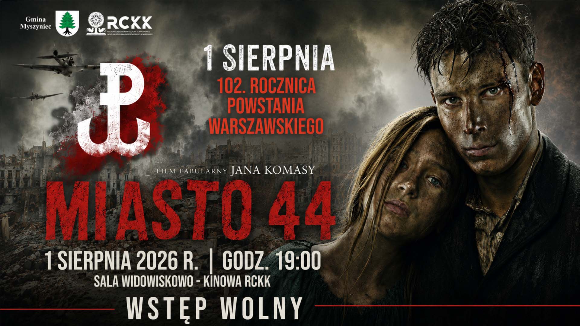 1 sierpnia 2026 r. | 102. rocznica Powstania Warszawskiego – pokaz filmu „Miasto 44”